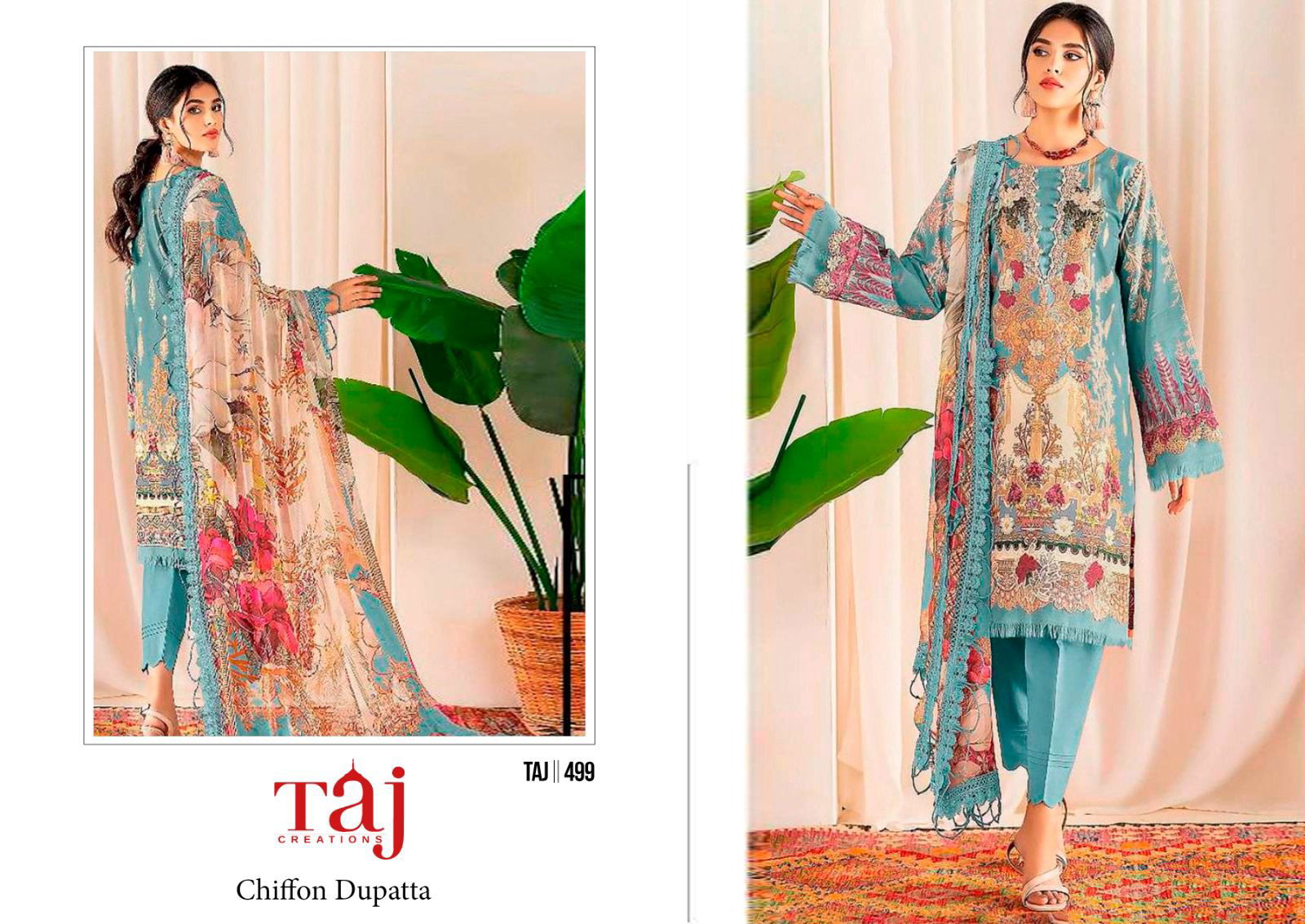 422 And 499 By Taj Embroidery Cotton Pakistani Salwar Suits Wholesale Price In Surat
